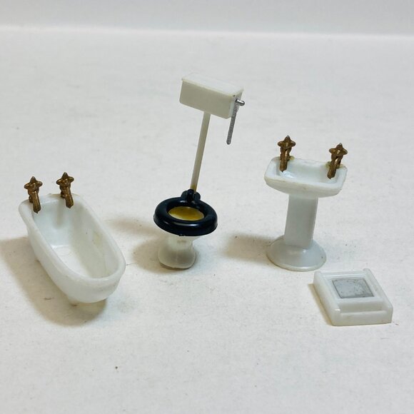 Dollhouse Miniatures Bathroom Set Plastic Vintage unbranded Tub Toilet Sink - Picture 1 of 5